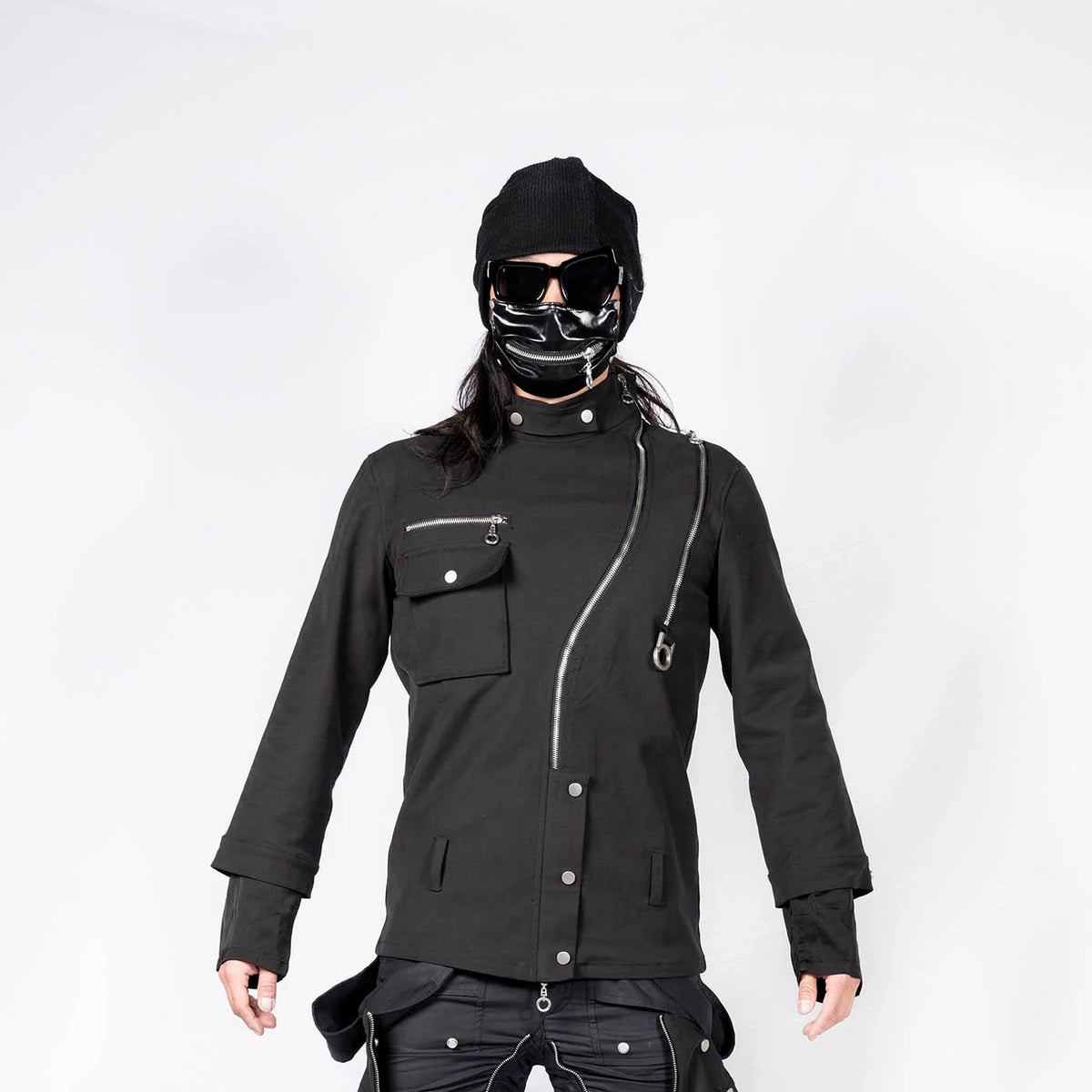 INSIDE OUT Asymmetrical Curved Zippered Jacket