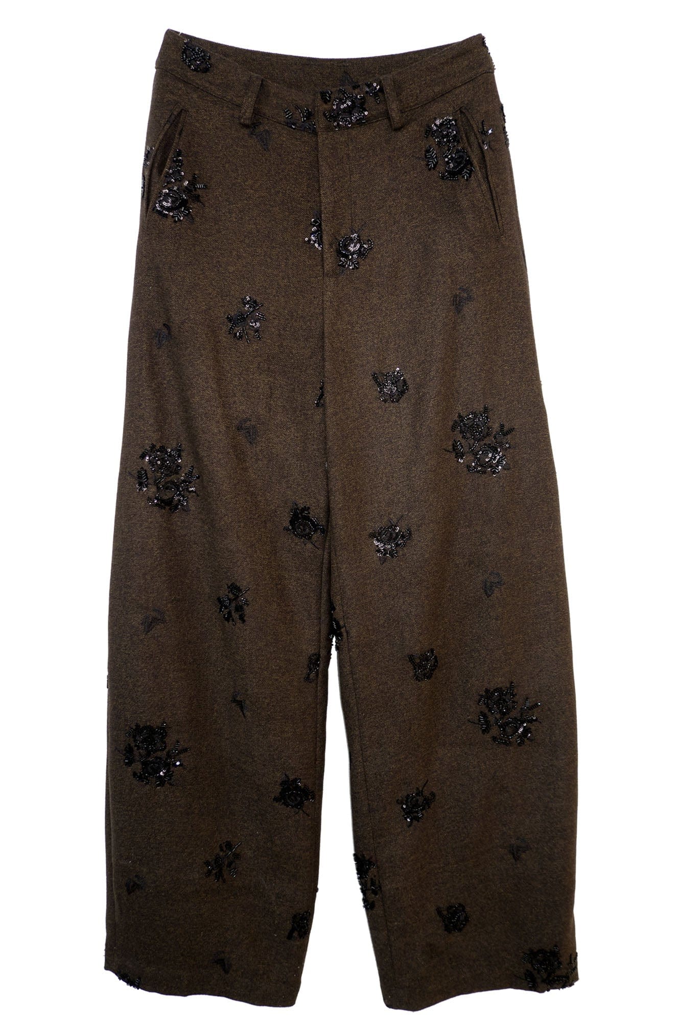 ORAL UTOPIA Embellished Sequin Embroidery Curved Pants