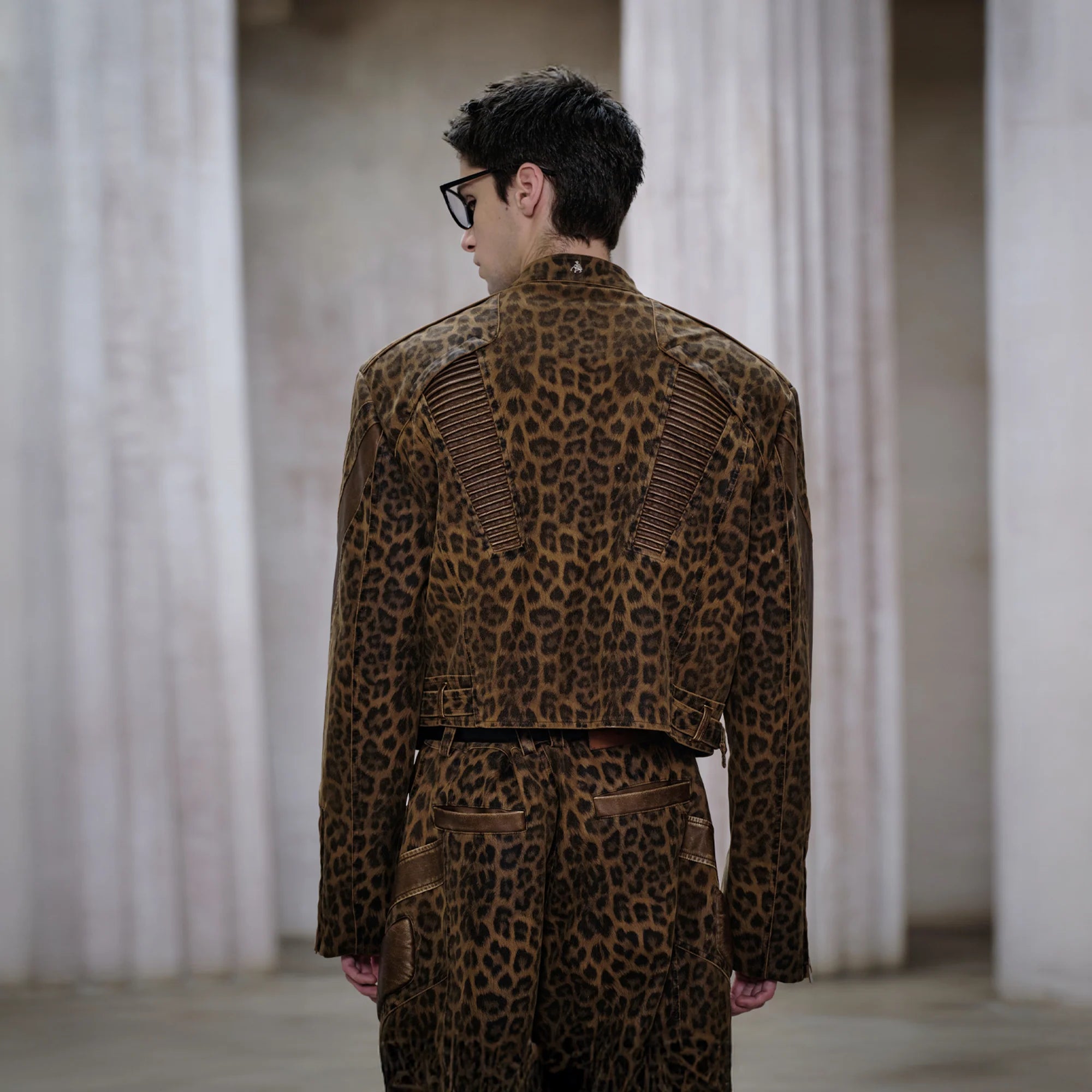 FACEONLAB Leopard Paneled Ribbed Armor Jacket