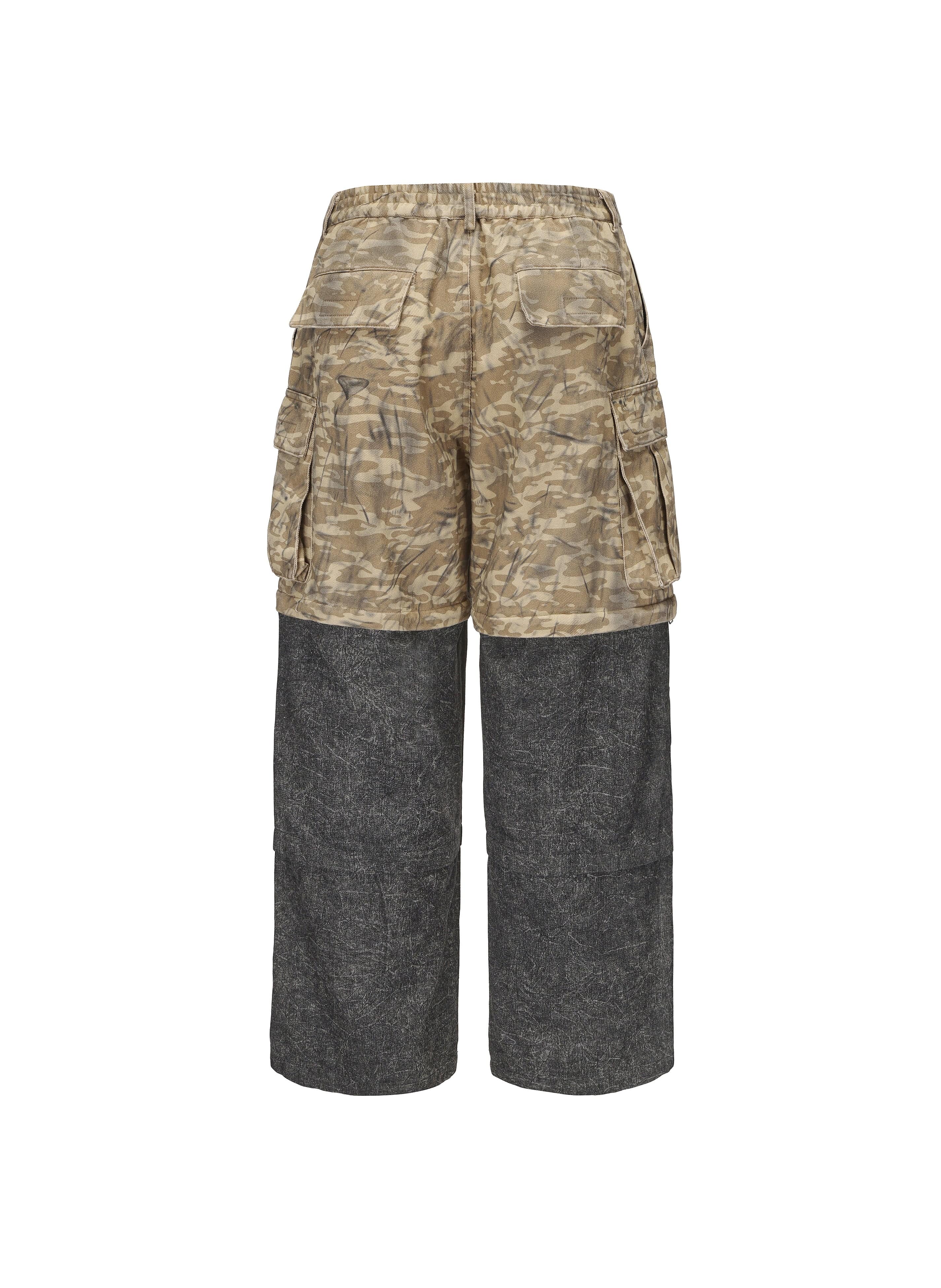 VANN VALRENCE Detachable Two-Tone Paneled Cargo Jeans