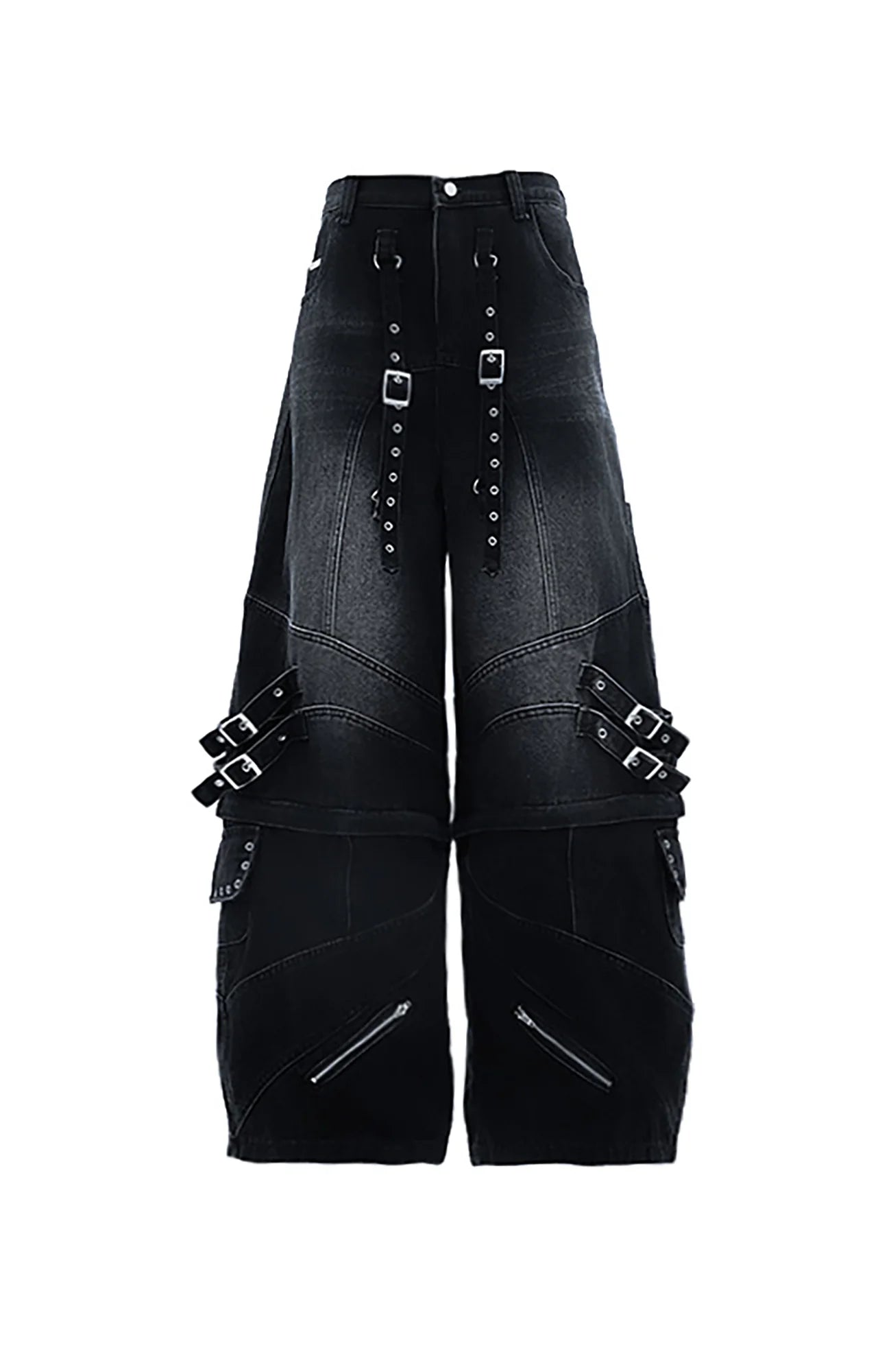 MOGONGSHE Detachable Drape-Strap Washed Jeans