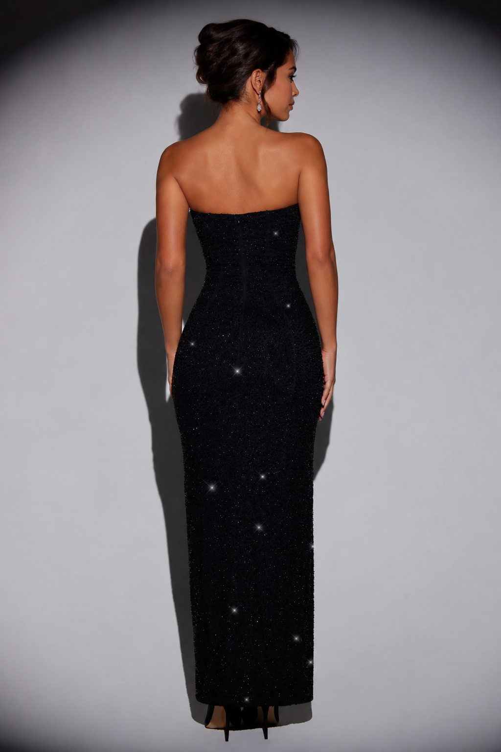 Embellished Bandeau Cowl Neck Maxi Dress in Black