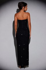 Embellished Bandeau Cowl Neck Maxi Dress in Black