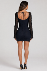 Embellished Long Sleeve Mini Dress in Black