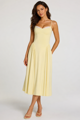 Modal Lace-Trim Midaxi Dress in Pastel Yellow