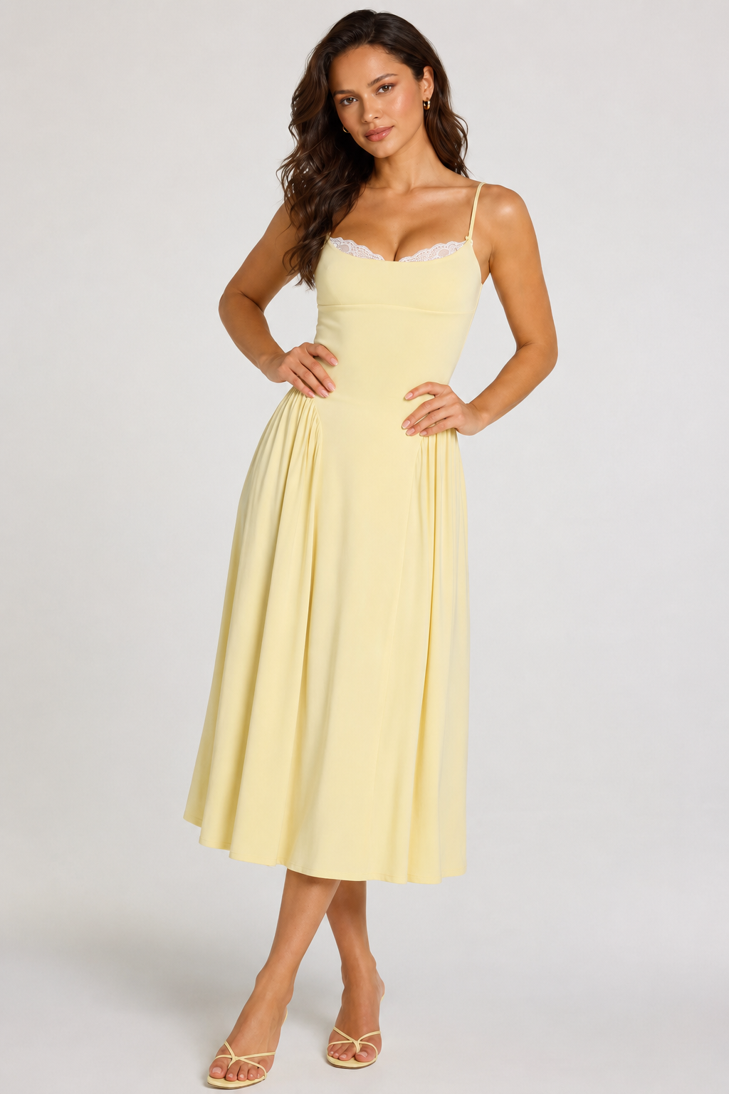 Modal Lace-Trim Midaxi Dress in Pastel Yellow