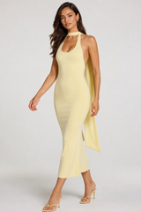 Modal Halterneck Midaxi Dress in Pastel Yellow