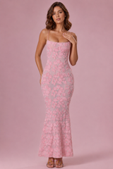 Embellished Square Neck Maxi Dress in Blush