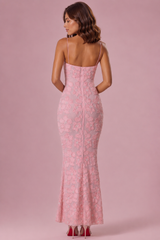 Embellished Square Neck Maxi Dress in Blush