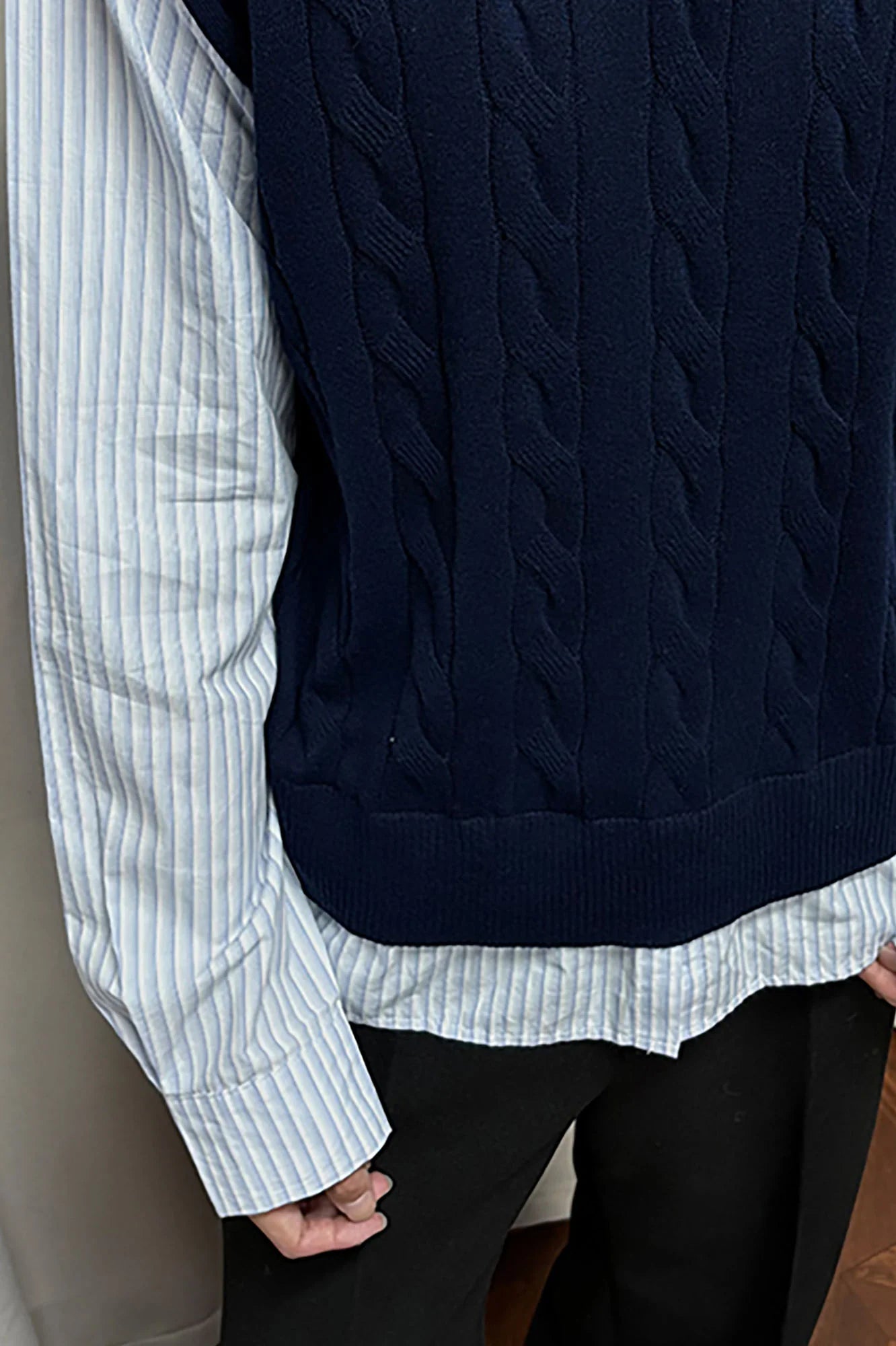 KREATE Cable Knit Vest-Layered Shirt