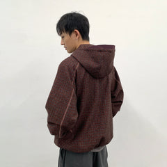 ROARINGWILD A ARCH Plaid Paneled Half-Zip Hooded Jacket