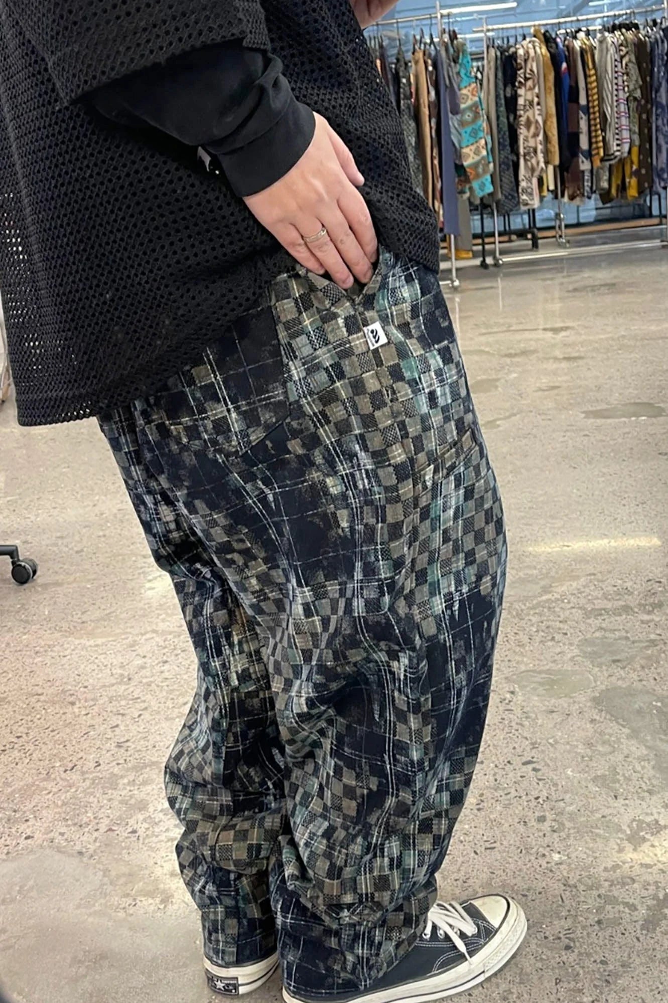 ME DA IGUAL Tie-Dye Washed Camo Checks Elastic Pants