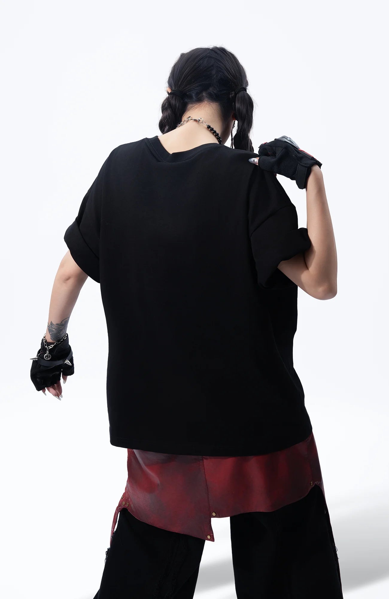 MOGONGSHE Detachable PU Drape  Frayed Cross Jeans