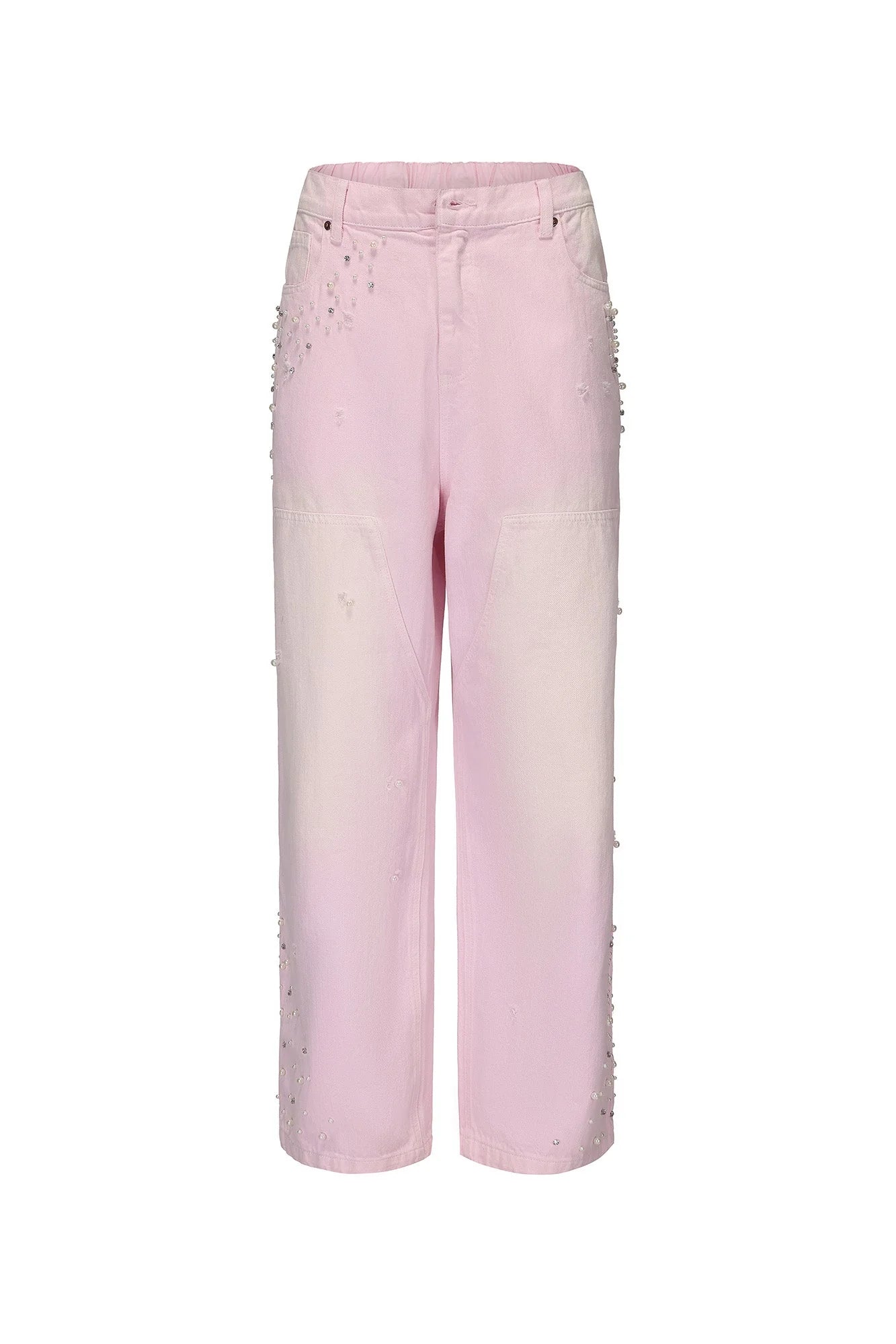 VANN VALRENCE Washed Beaded Double-Knee Trousers