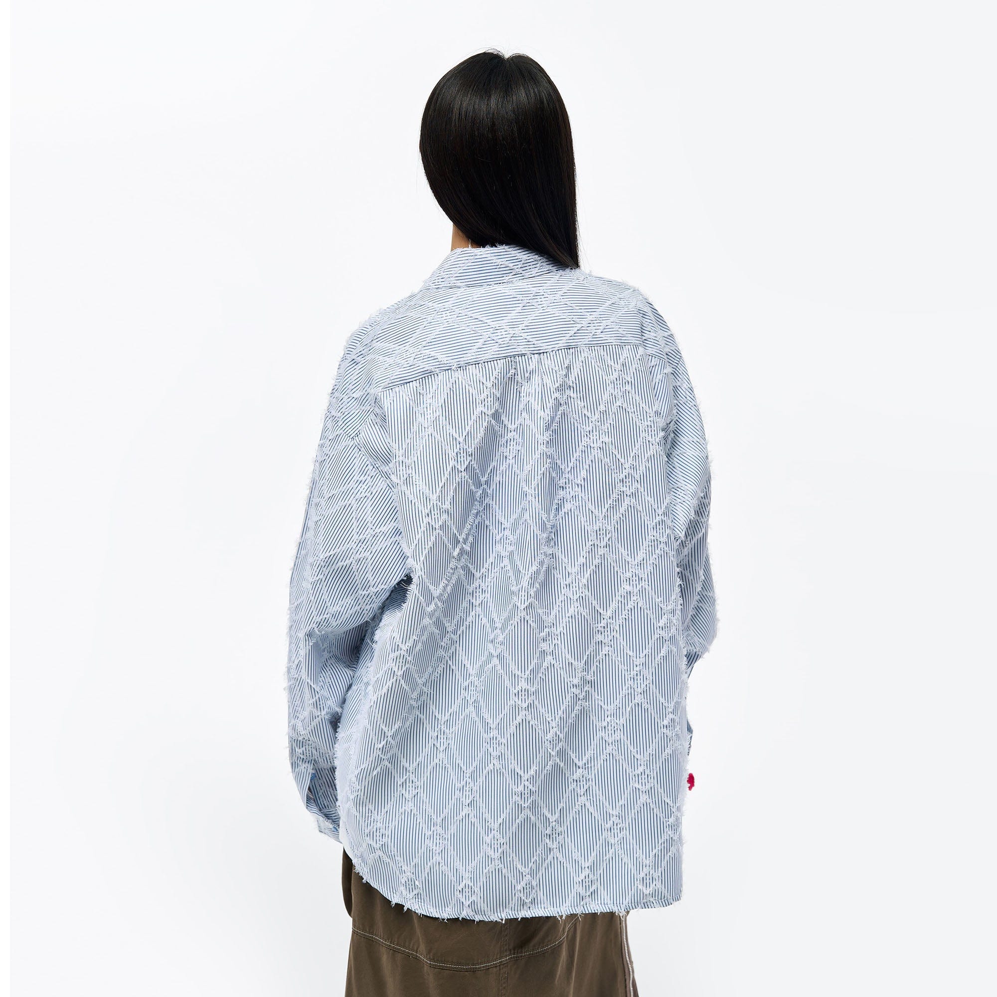 OVERLAPS Frayed Diamond Stripe Overshirt