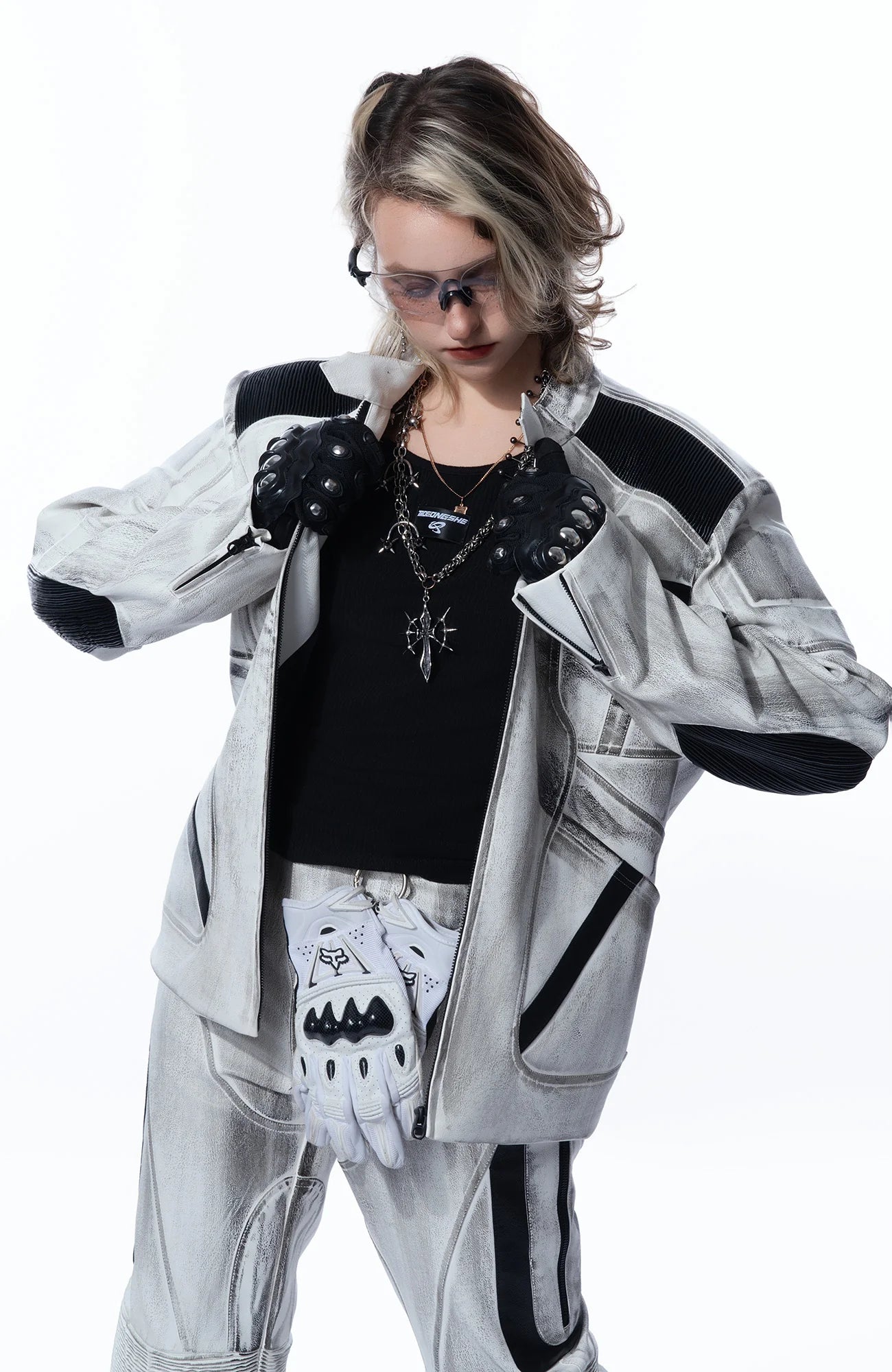 MOGONGSHE Distressed Techwear PU Moto Jacket