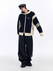 TIWILLTANG Contrast Trim Dual-Zip LOGO Chunky Knit Jacket