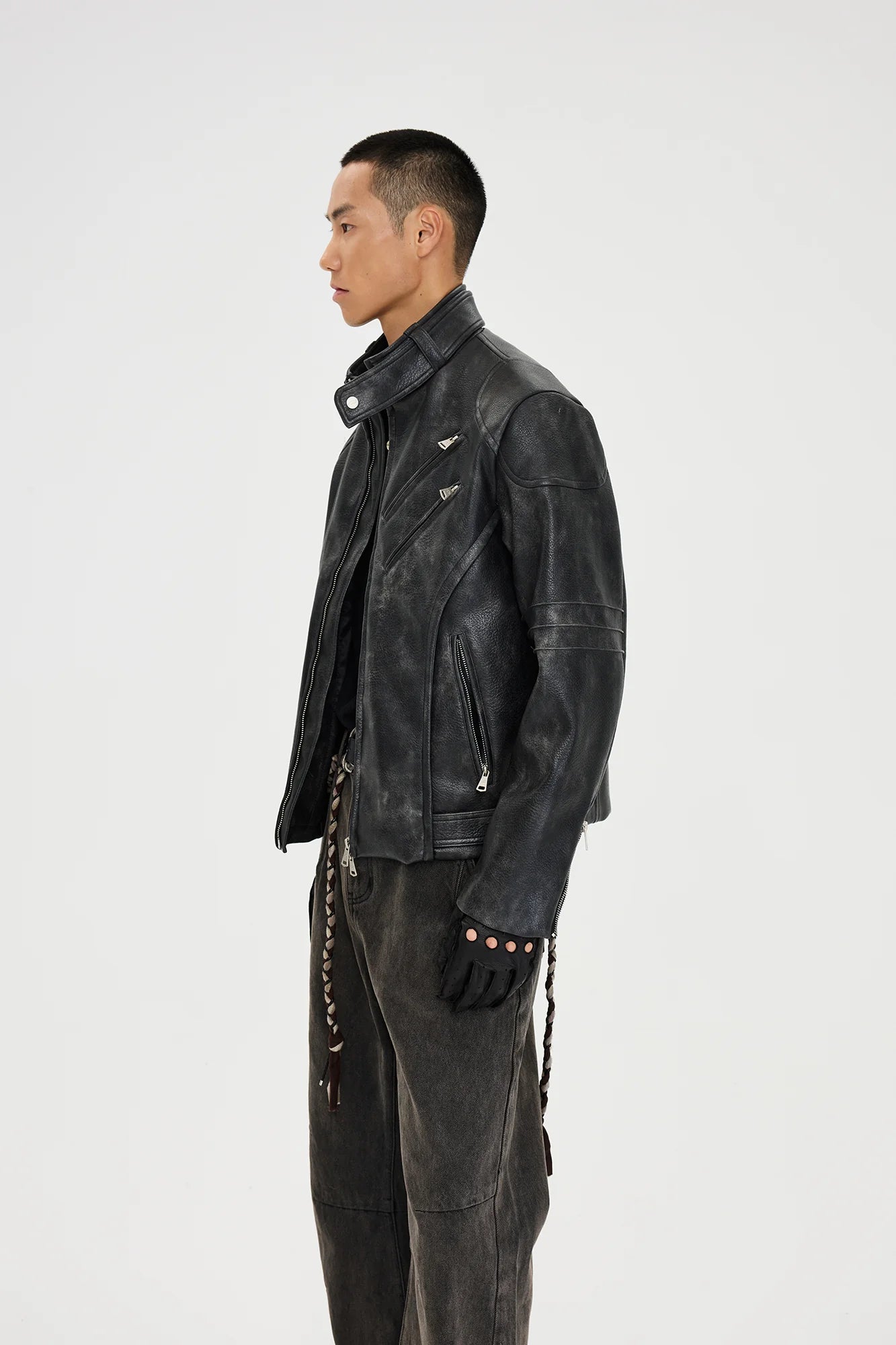 CATSSTAC Pebbled Faux Leather Multi-Zipper Biker Jacket