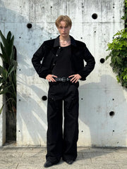 ESAIAS Totem Embroidered Velvet Panel Short Jacket