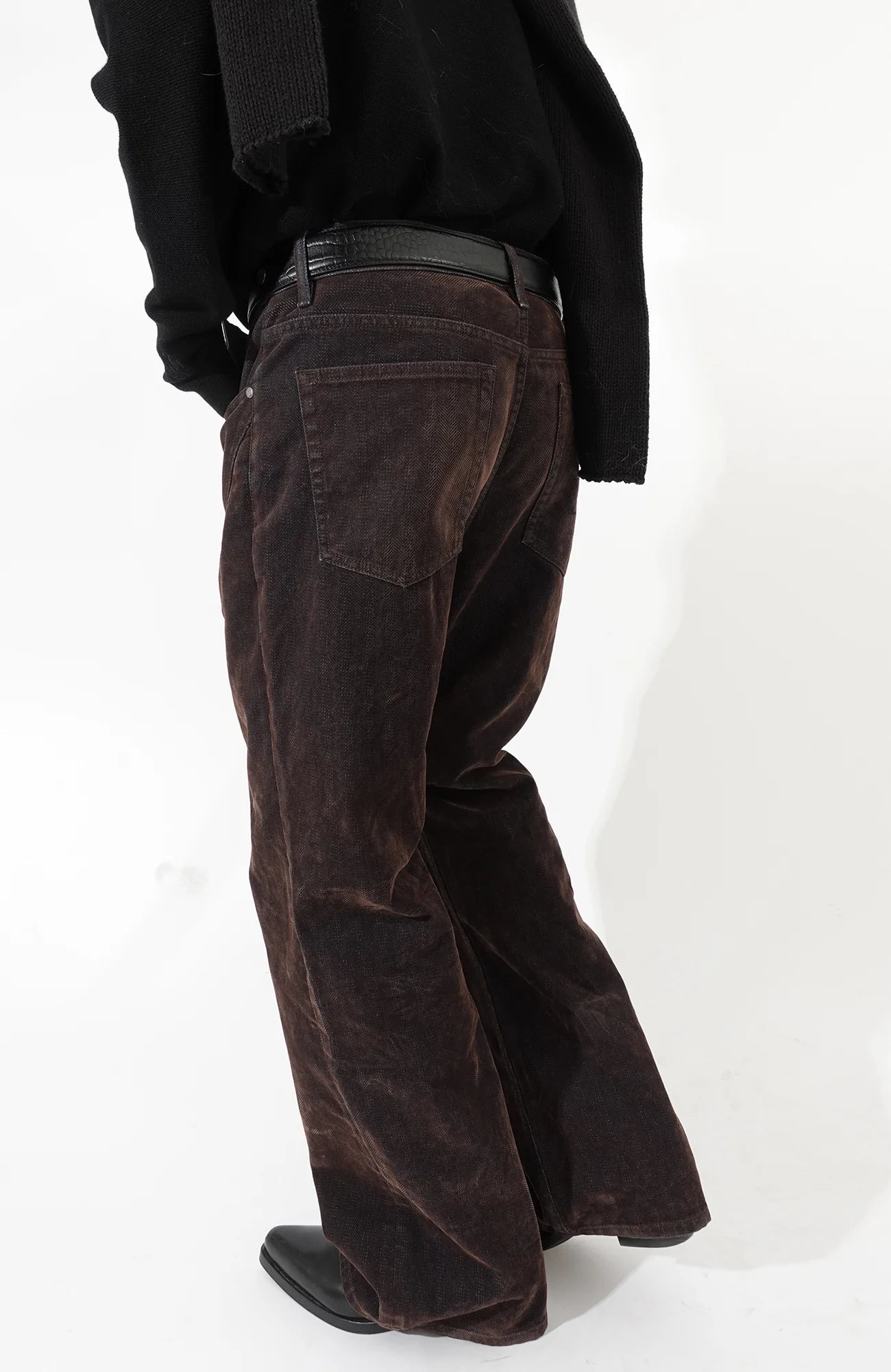 IN EXISTENCE Star Embroidered Herringbone Flocked Flare Jeans
