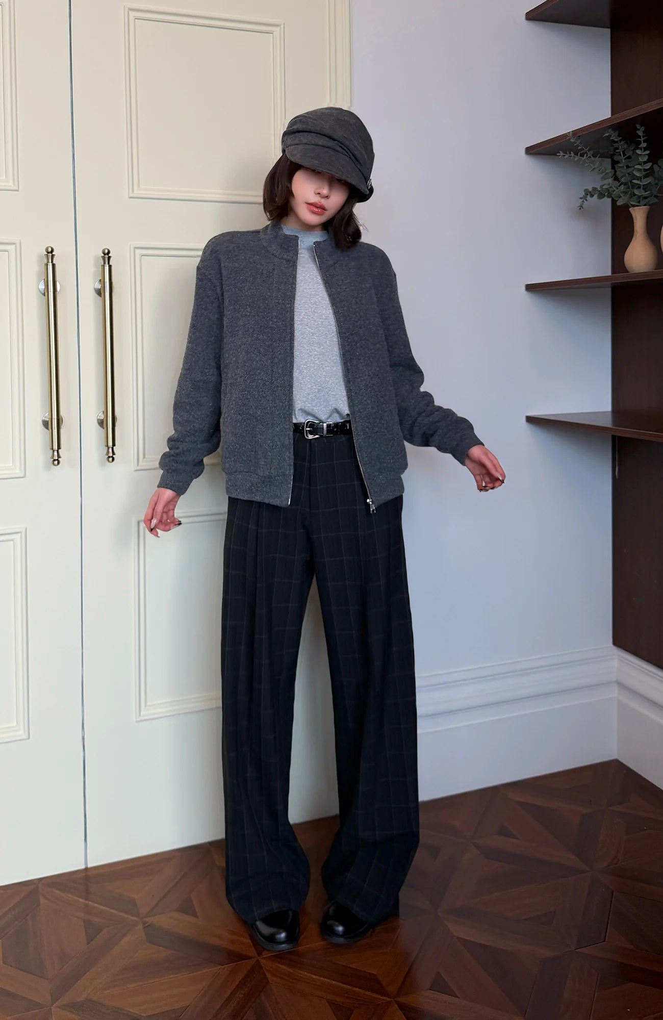 OKAYTHXBYE Retro Checks Pleated Trousers