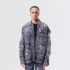 VANN VALRENCE Distressed Embroidered Multi-Pockets Denim Jacket