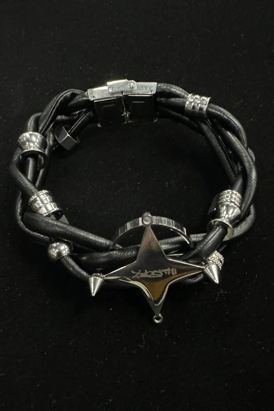 ILLUSORY Four-Point Star Braided Faux Leather Bracelet