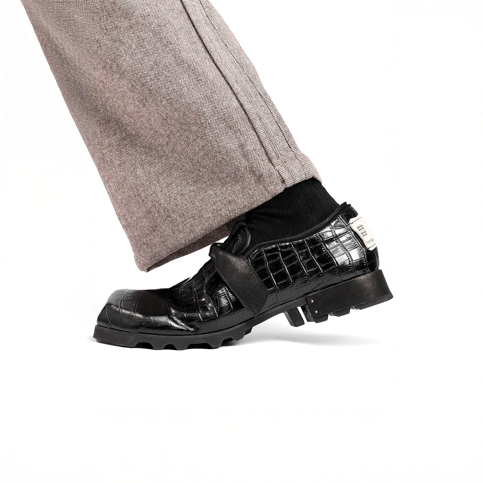 REWRITE Croc-Embossed Strap Loafers