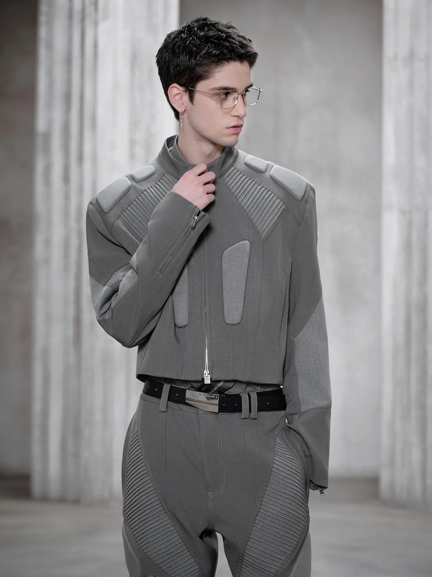 FACEONLAB Paneled Armor Padding Biker Jacket