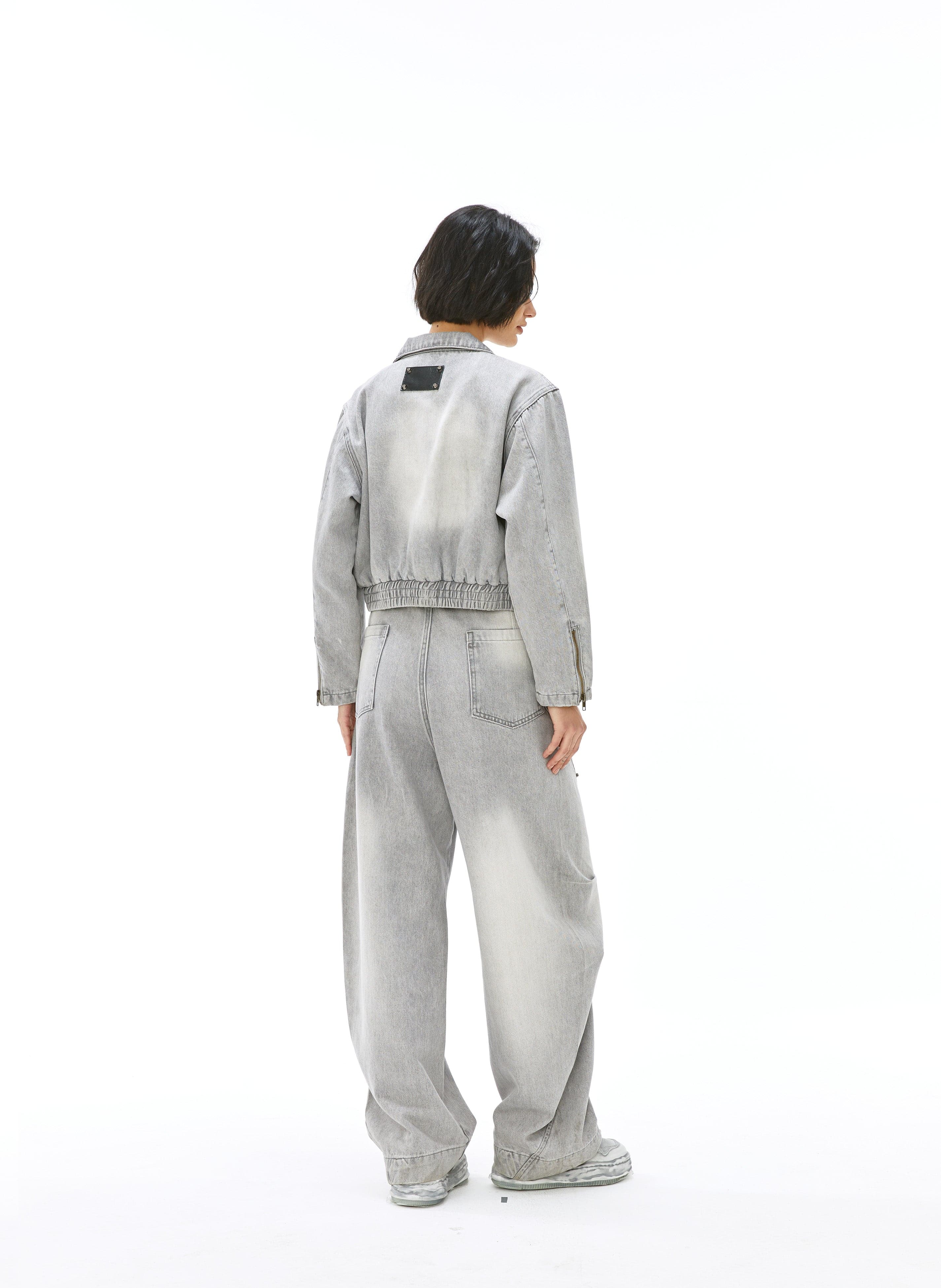 VANN VALRENCE Washed Riveted Curved-Seam Denim Pants