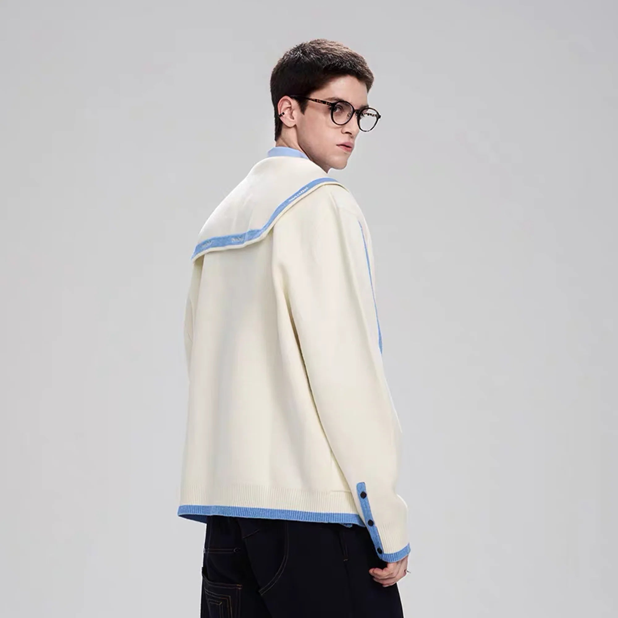 TIWILLTANG Contrast-Trim Sailor-Collar Jacket