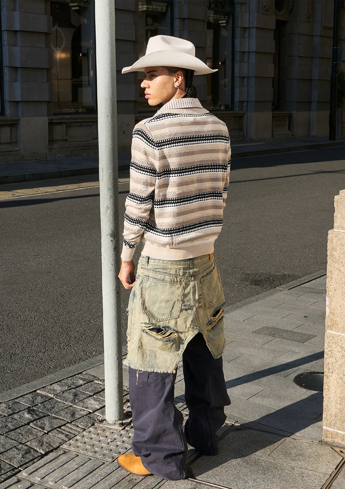 STEEPC Stripe Faux-Layered Polo Sweater