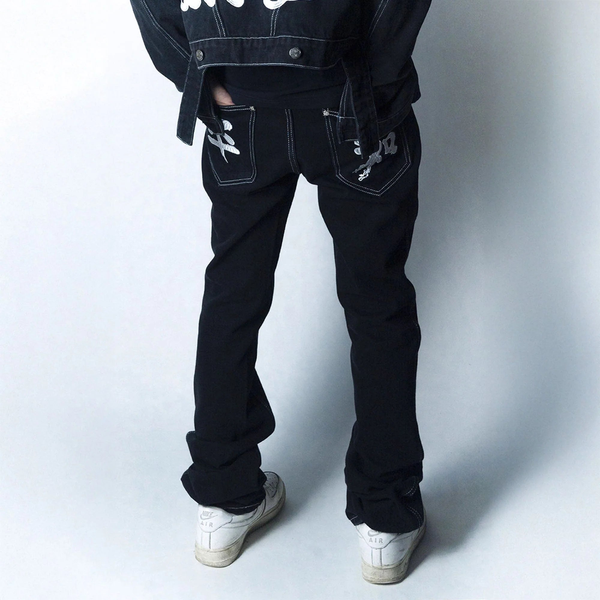 VINKID Embroidered Contrast Stitch Stacked Skinny Jeans