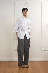 ORAL UTOPIA Silver Embellished Striped Mandarin Collar Shirt