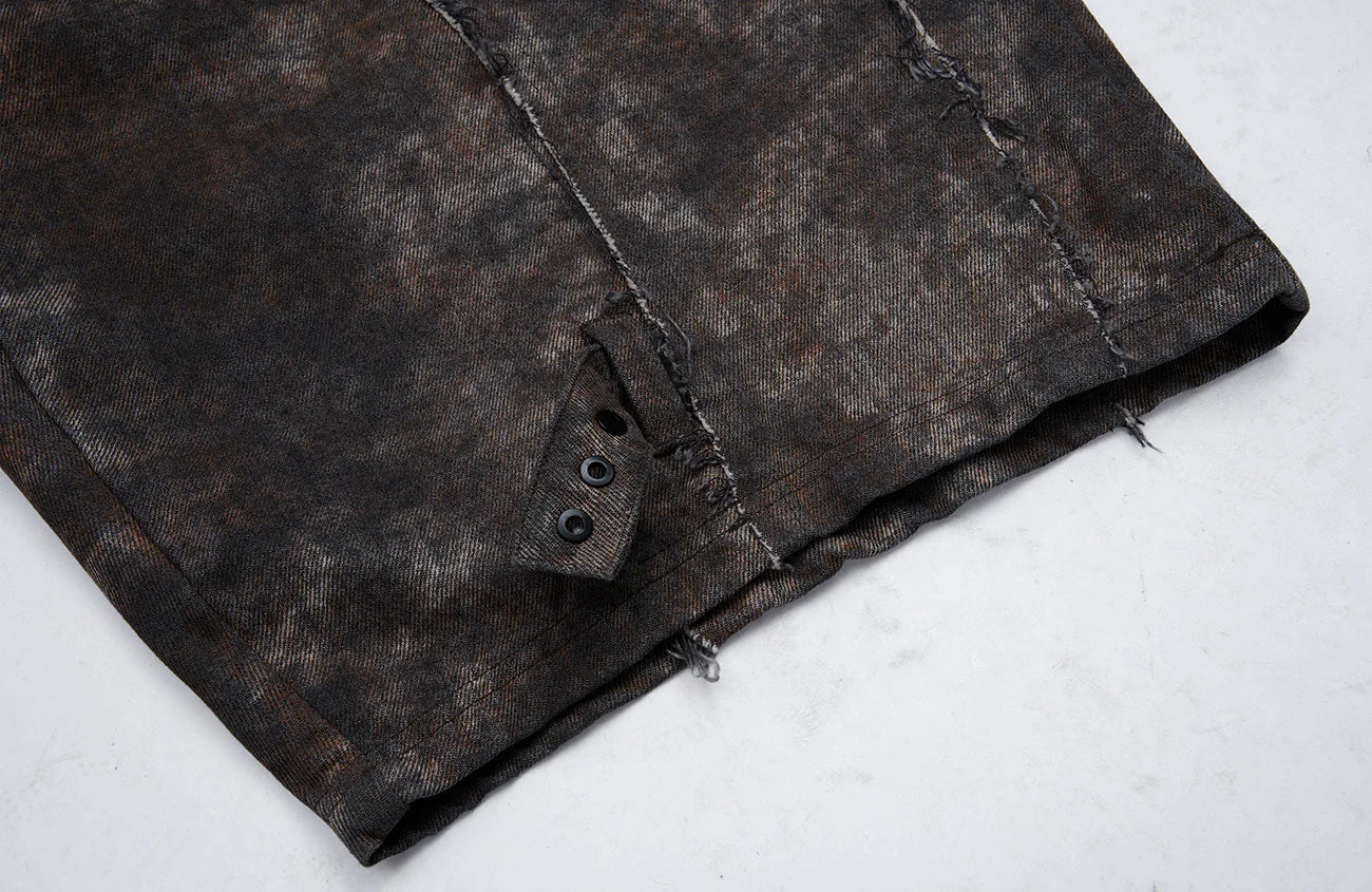 MOGONGSHE Distressed Detachable Drape Curved Panel Jeans