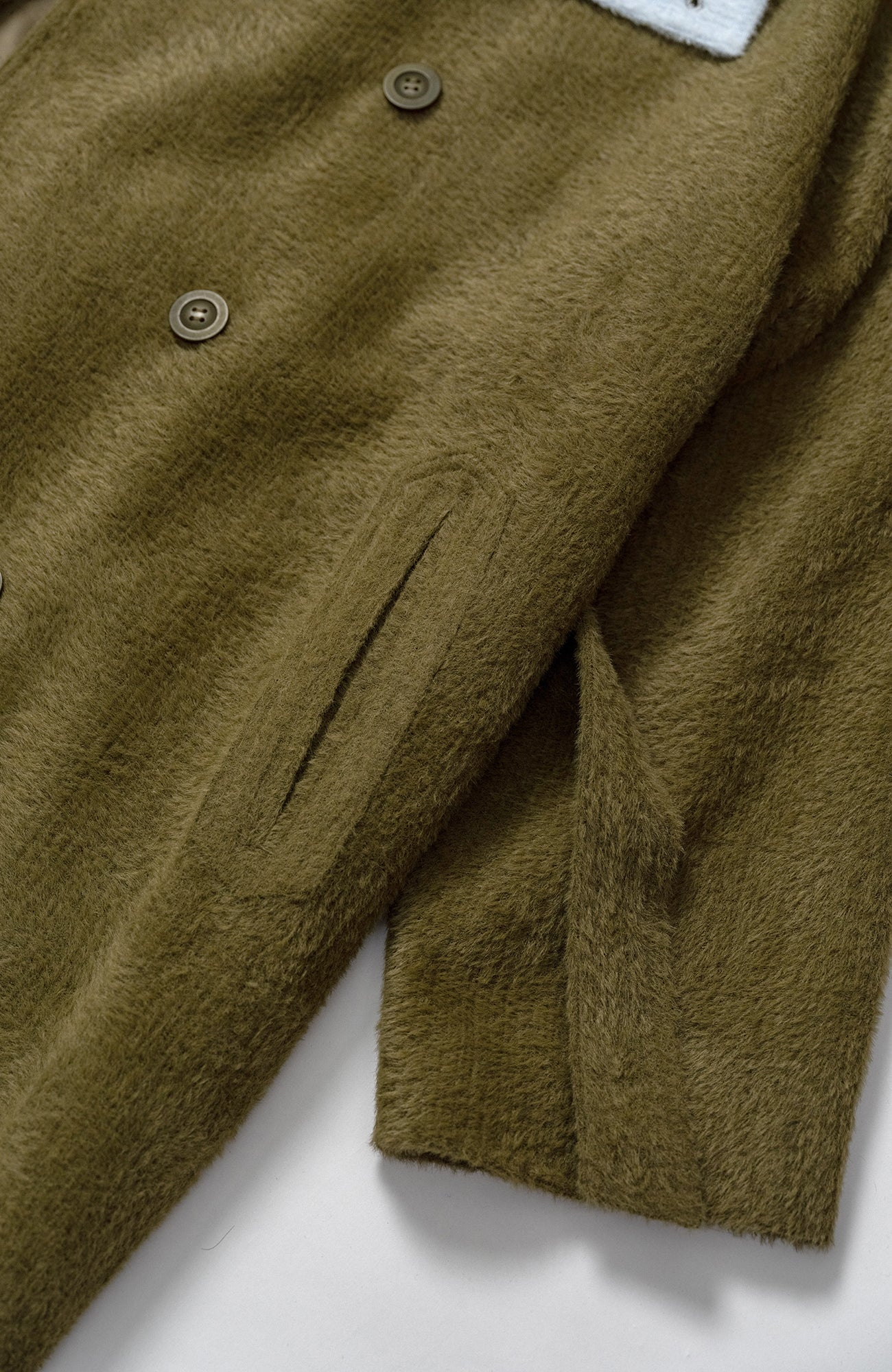 KADAKADA Double-Breasted Contrast Fuzzy Collar Overcoat