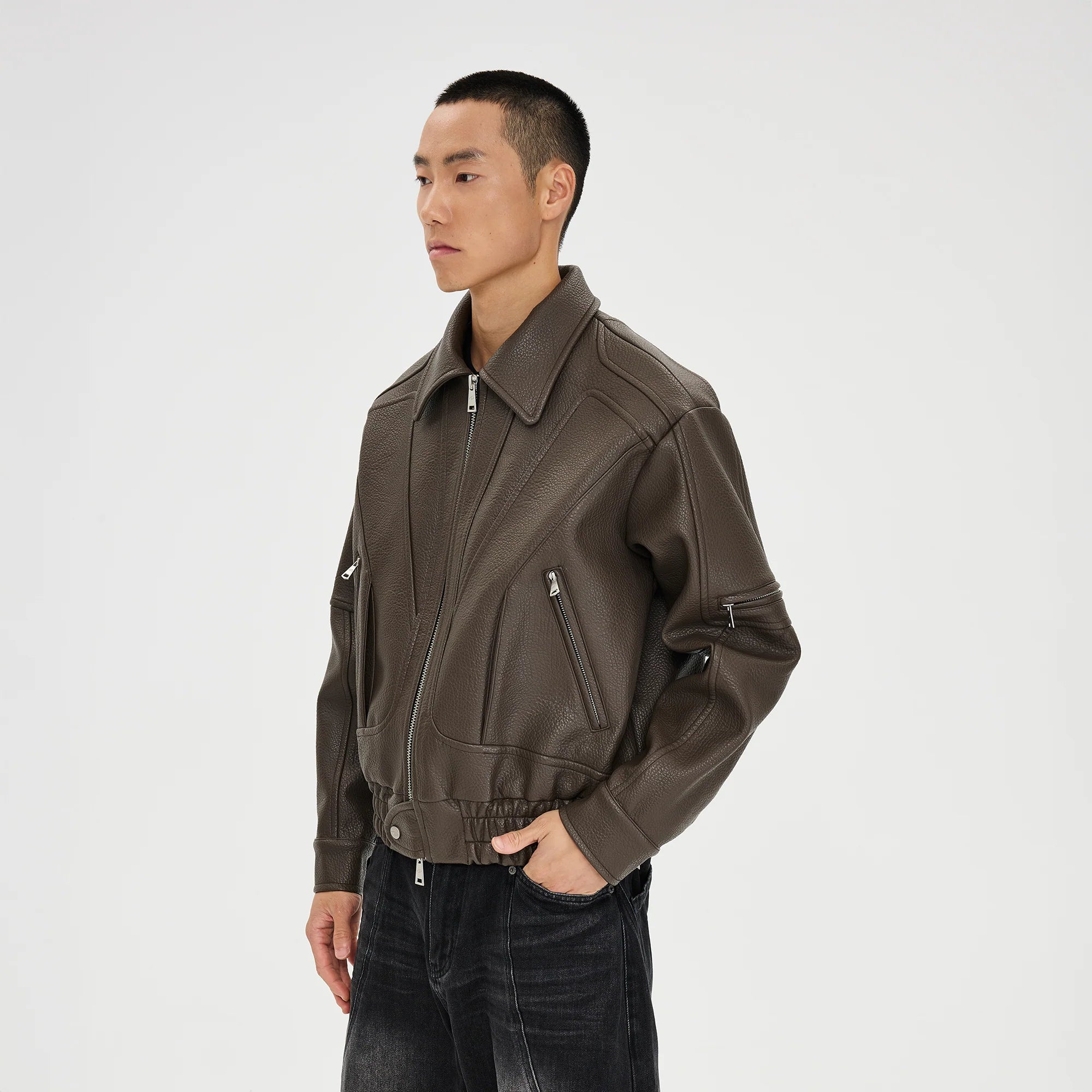 CATSSTAC Paneled Grain PU Utility Jacket