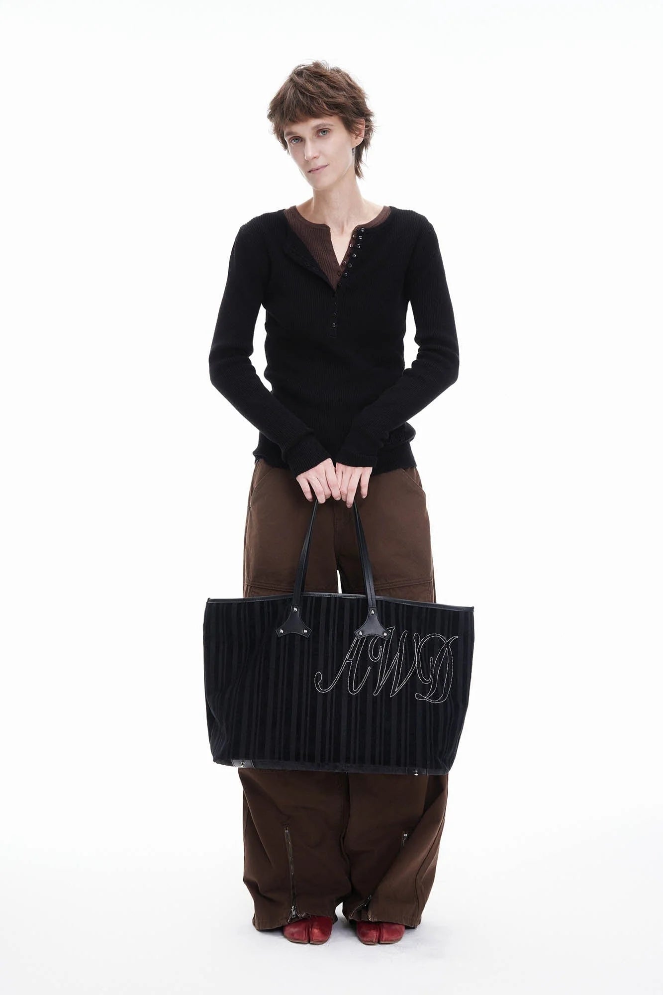 ARTIFICIAL WORLD Corduroy Leather-Panel Embroidered Tote Bag