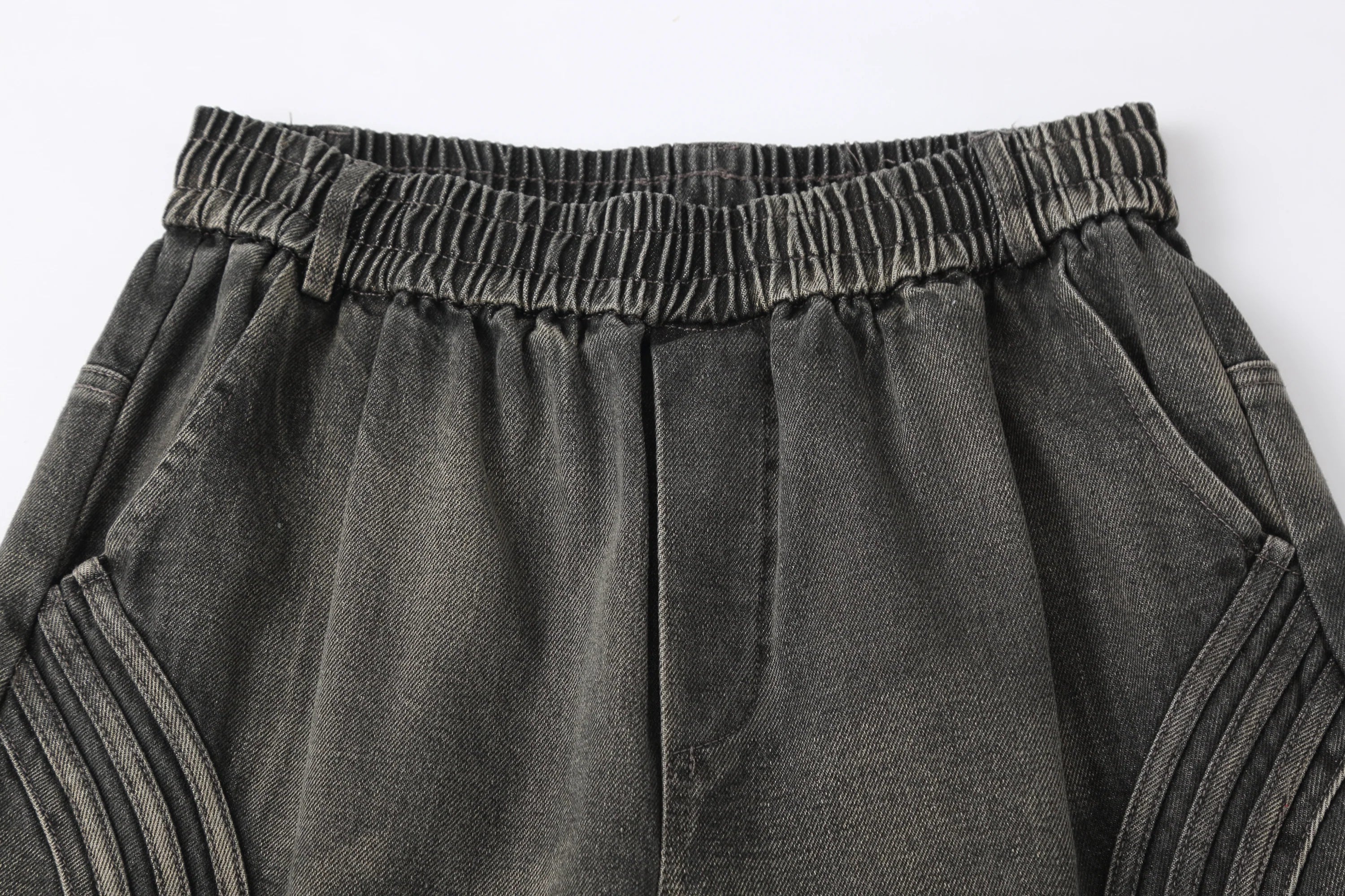 CLP Washed Arc Panel Strap Wide-Leg Jeans