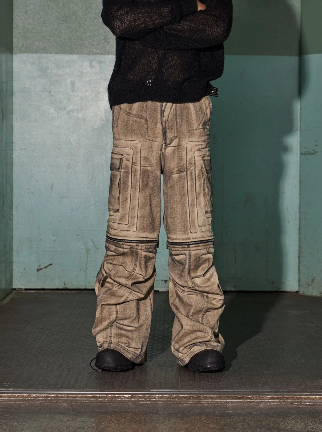 DND4DES Distressed Drawstring Crinkled Zipper Cargo