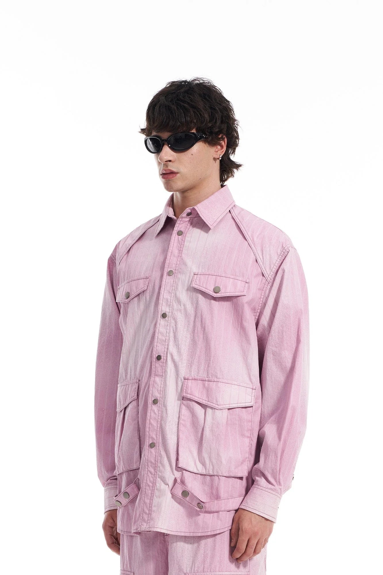 VANN VALRENCE Washed Multi-Pocket Striped Utility Shirt