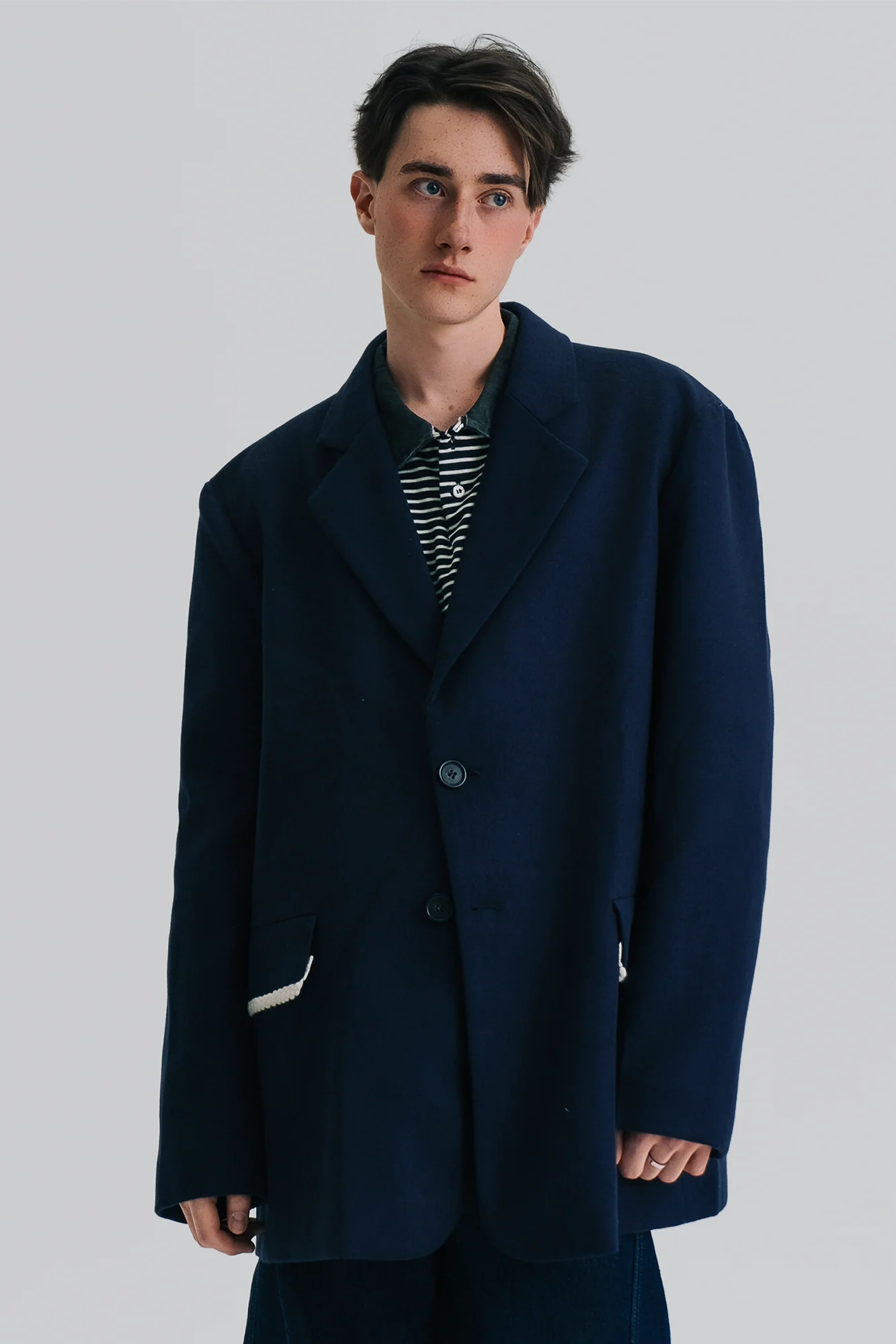 WIID Braid-Trim Flap Pockets Oversized Blazer