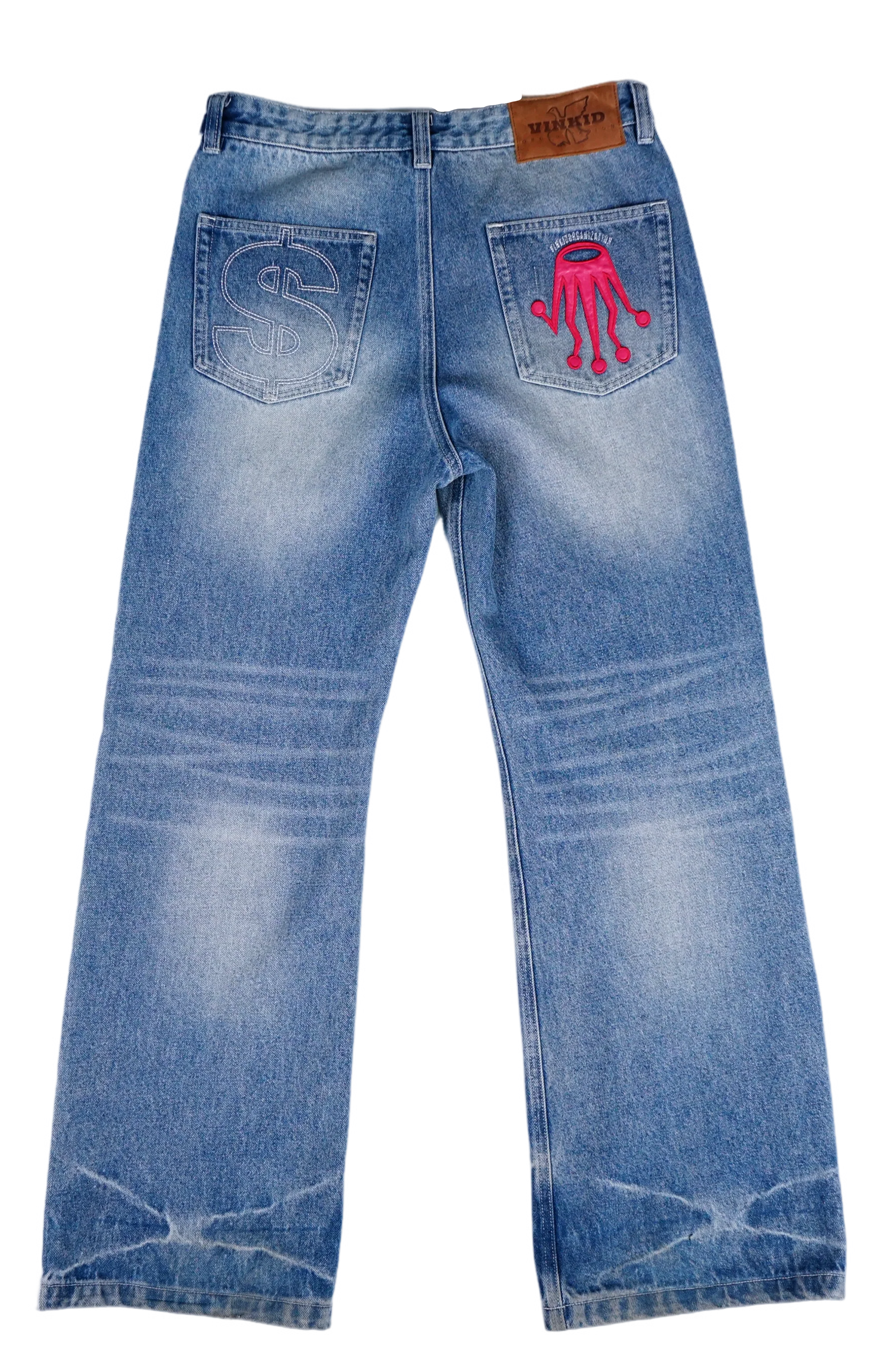 VINKID Washed Contrats Graphic Straight-Leg Jeans