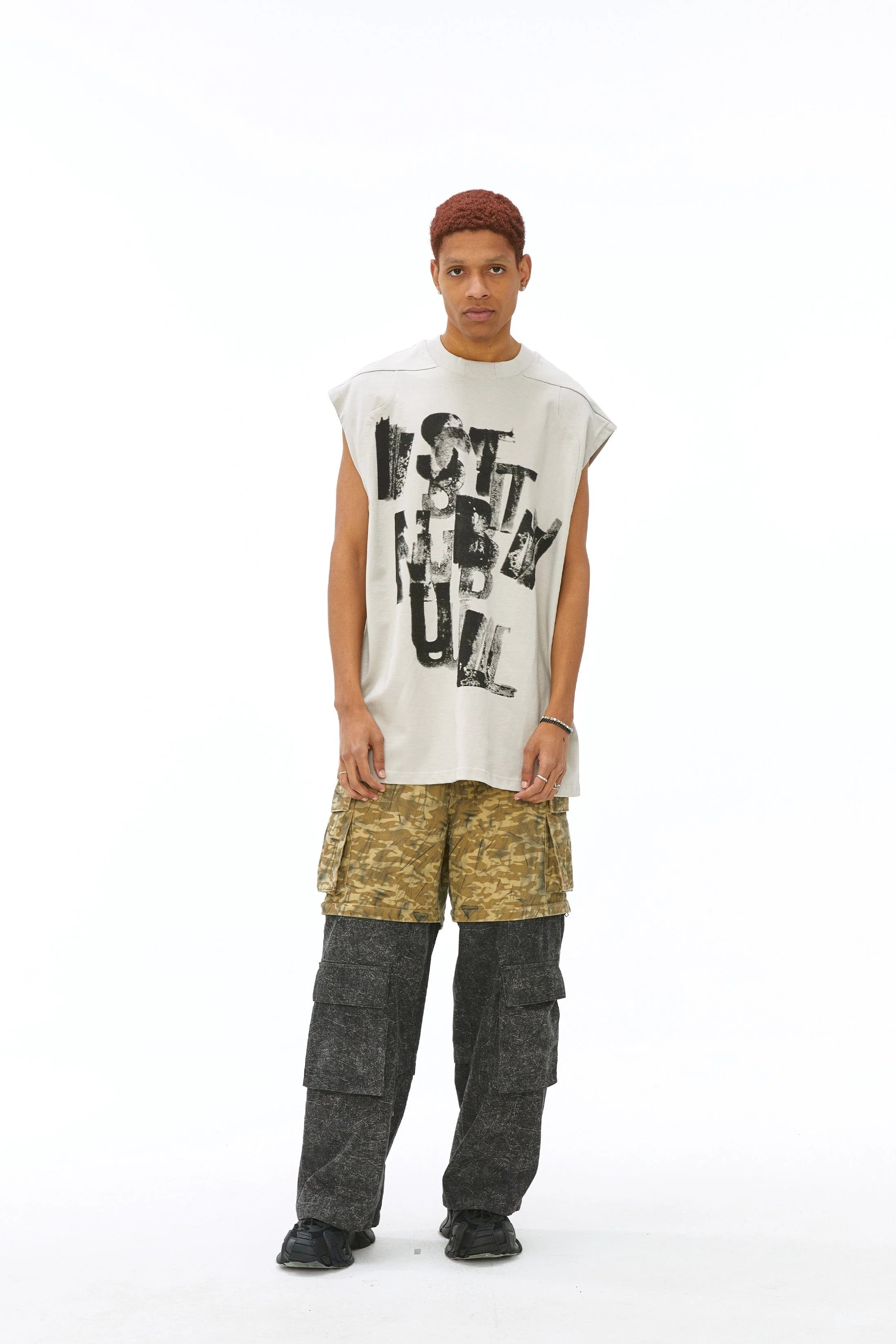 VANN VALRENCE Slogan Graphic Oversized Sleeveless Tee