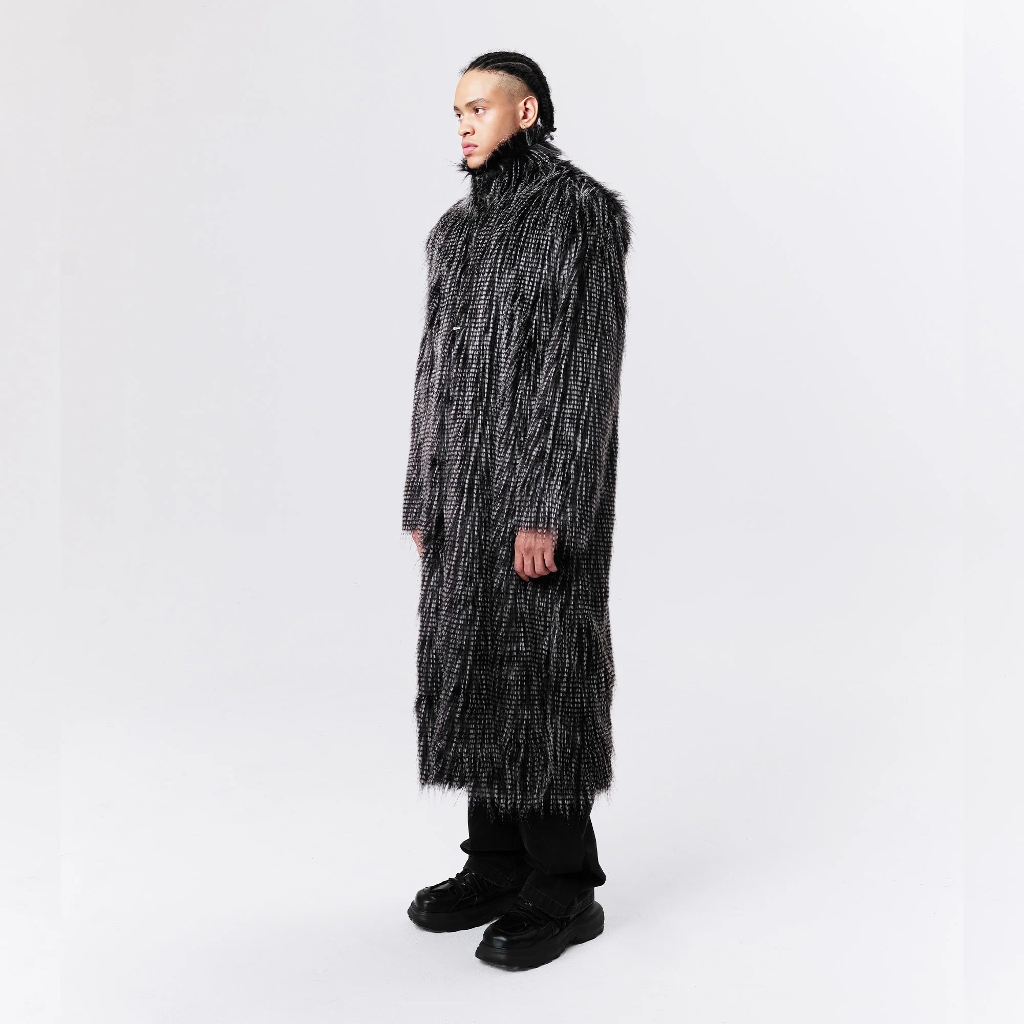 VANN VALRENCE Shaggy Layered Faux Fur Long Coat