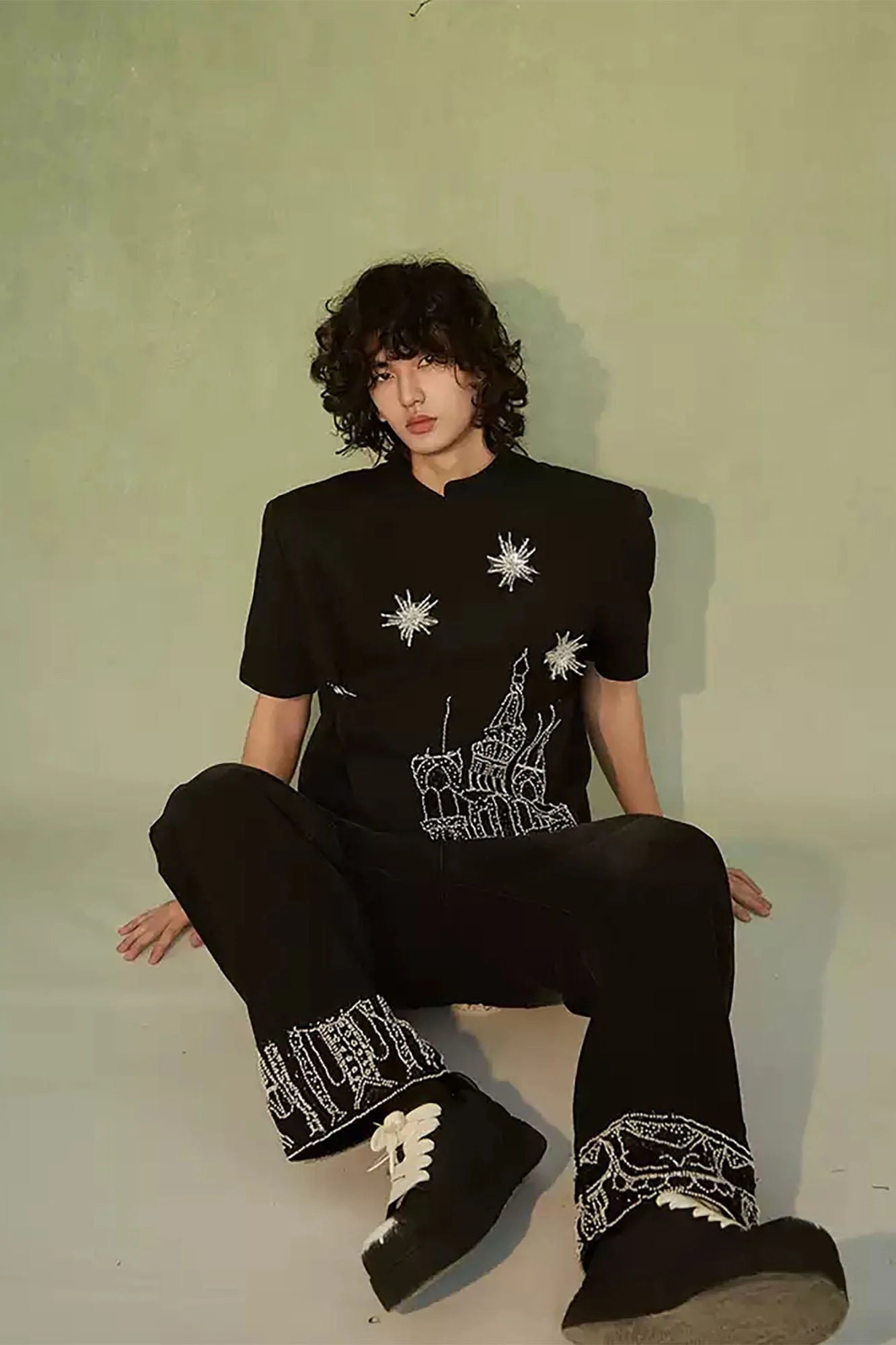 JIECHI Starry Castle Embellished  T-Shirt