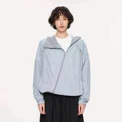 KREATE Asymmetrical Zip Mesh-Paneled UV Protection Hooded Jacket