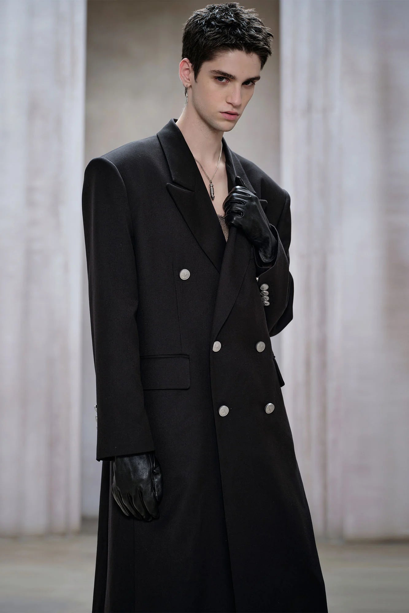 FACEONLAB Structured Double-Breasted Overcoat