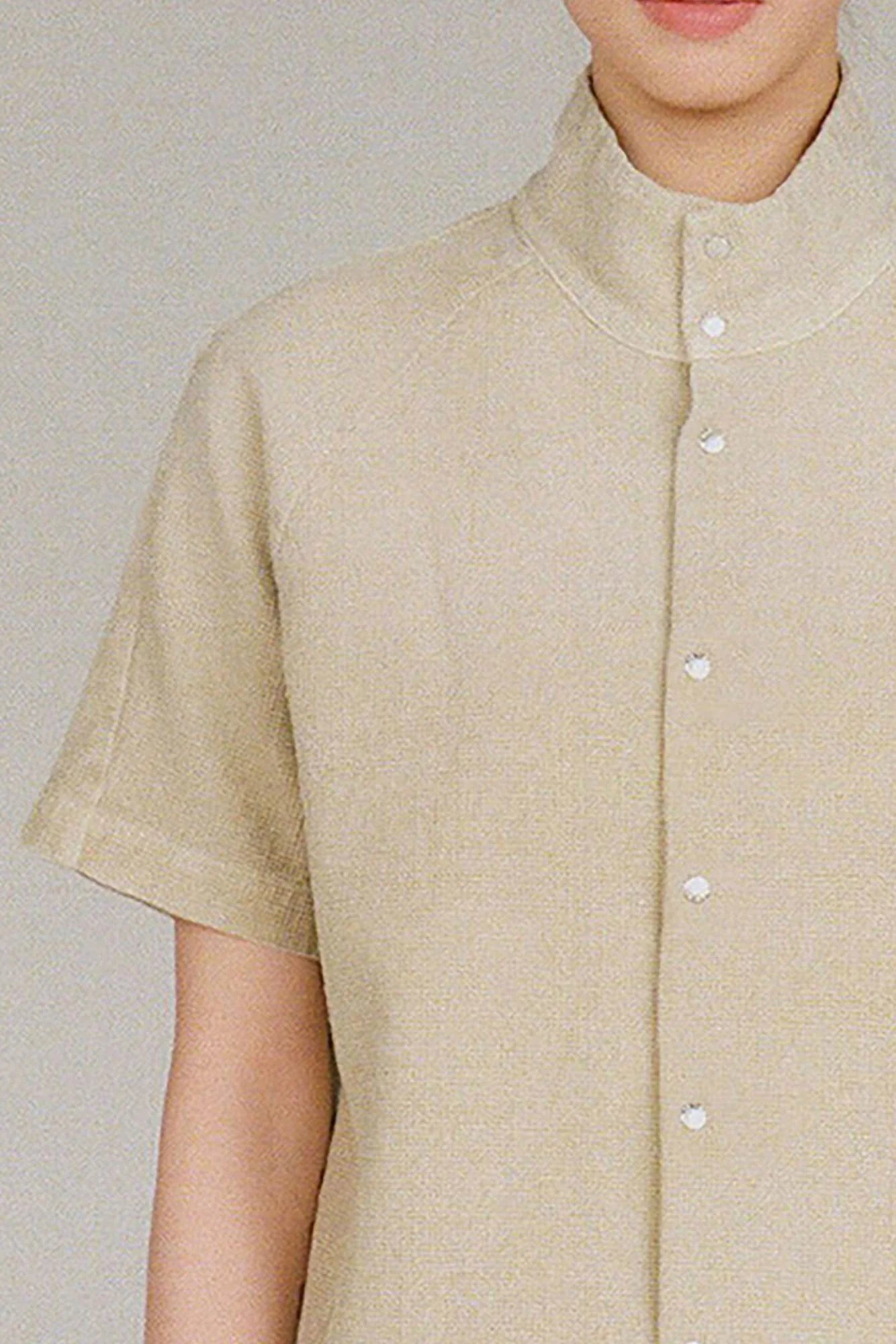 URBAN+FOREST Washed Waffle Stand Collar Half Shirt