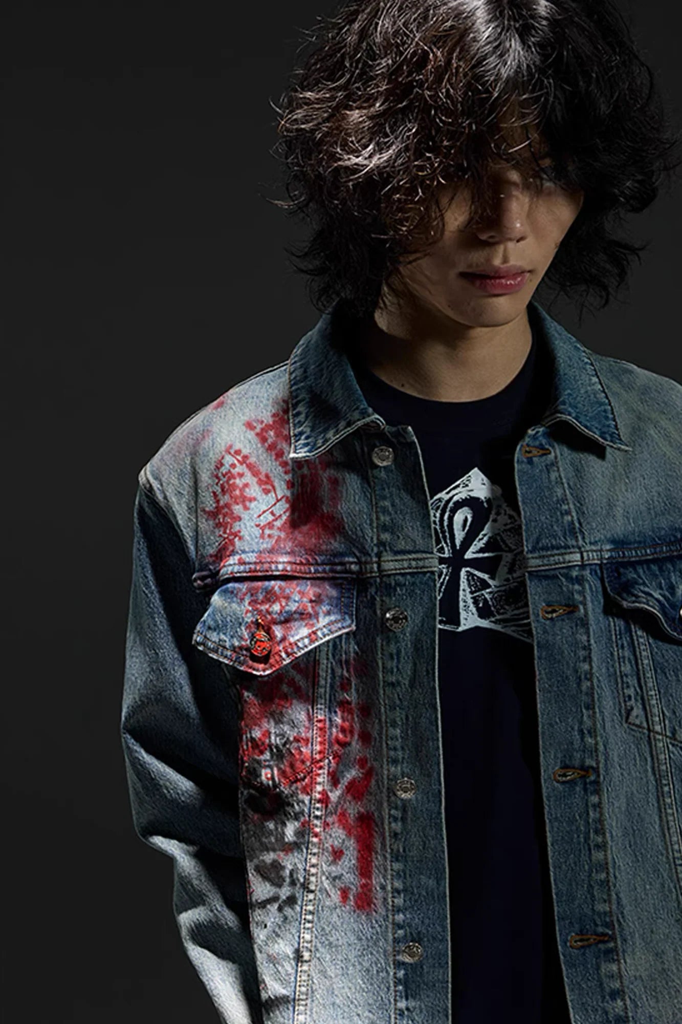 NOTHINGNESS WORLD Washed Multi-Print Denim Jacket
